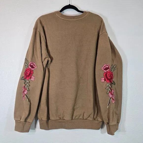 Civil Regime Floral Pullover Sweatshirt Women Large Brown Embroidered Streetwear - Picture 6 of 11